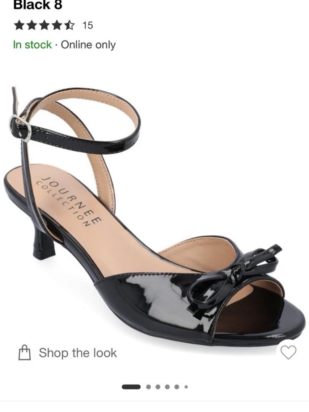 Journee Collection Black Patent Ankle-Strap Open-Toe Kitten Heel with Bow